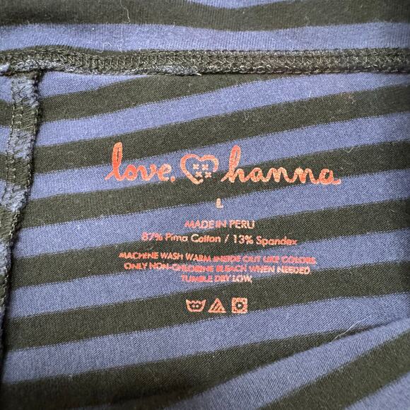 LOVE HANNA ANDERSSON Blue Black Stripe Cotton Stretch Leggings Size Large Lounge - Picture 3 of 6